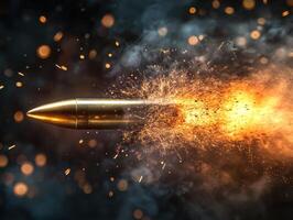 Bullet in motion with sparks and smoke during high-speed action photo