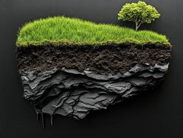 Grass-covered island with rocky base and single tree photo