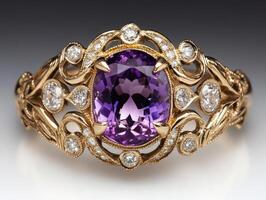 Stunning vintage ring featuring amethyst and diamond accents photo