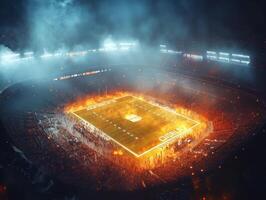 Exciting football match under dramatic lights at stadium photo