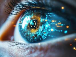 Technology and vision merge in a close-up of a digital eye photo