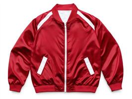 Classic red satin bomber jacket designed for casual wear photo