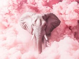 Elephant surrounded by pink clouds against a dreamy backdrop photo