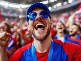 Fans celebrate victory in stadium with excitement and cheer photo