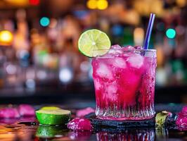 Refreshing cocktail with lime served on a bar counter photo