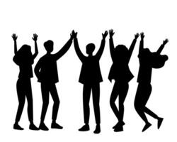 silhouette of happy people with hands up on a white background vector