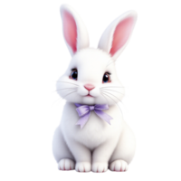 A white rabbit with a purple bow on its head png