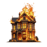 A burning house with flames coming out of it png
