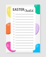 Happy Easter. Checklist with Eggs pattern. Template for planners, shopping, home work, notebooks, cards and other personal organizer. vector