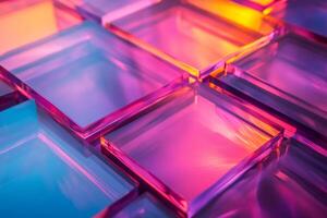 Colorful overlapping glass squares creating vibrant and modern abstract background photo