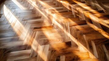 Sunlight illuminating a beautiful parquet floor creating an elegant atmosphere photo