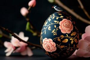 Decorative easter egg with bird and floral motifs celebrating spring renewal photo
