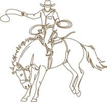 Cowboy Balancing on a Bucking Bronco with One Hand Raised - Rodeo Showdown vector