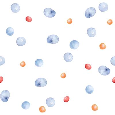 Watercolor chaotic drops seamless pattern isolated. Hand drawn blue red specks on repeated texture. Abstract simple water blots on background . Abstract colorful droplets for cute children design.