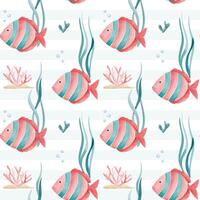 Seamless pattern with watercolor fish. Hand drawn marine animals pattern. Underwater characters. vector
