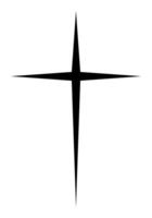 Christian cross, black and white silhouette illustration of religious thin pointed cross shape, isolated on white background vector