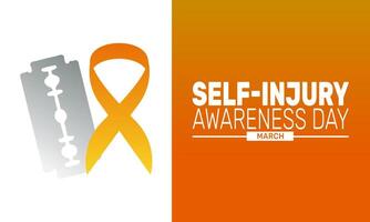 Self-Injury Awareness Day highlights the importance of mental health support. A day to learn, understand, and encourage those who may be struggling with self-harm. vector