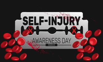 Self-Injury Awareness Day spreads awareness about self-harm and mental health struggles. A day to educate, show compassion, and provide support for recovery. vector