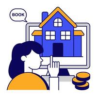 Conceptual flat design icon of online home vector