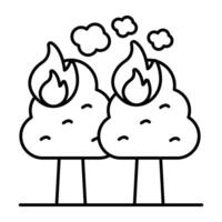 Editable linear design icon of forest fire vector