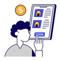 Conceptual flat design icon of mobile home booking vector