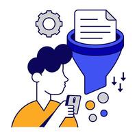A flat design icon of data funnel vector