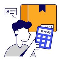 Carton flat with cruncher, icon of parcel calculation vector