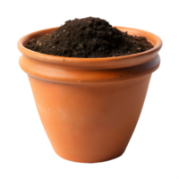A terracotta pot filled with dark brown soil ready for planting png