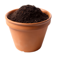 A terracotta pot filled with dark brown potting soil ready for planting png