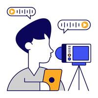 Conceptual flat design icon of vlogger vector