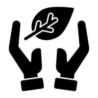 Leaf inside hands, concept of care vector