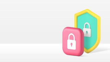 Shield with lock data protection privacy security identification 3d icon vector