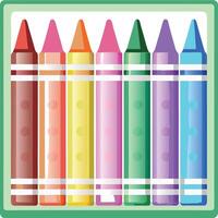 A Colorful Collection of Eight Crayons in a Green Box vector