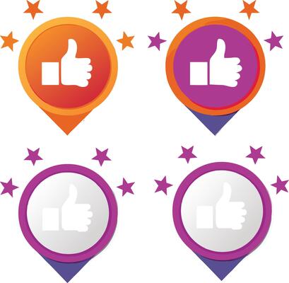 Four Thumbs Up Icons with Stars and Gradient Colors Representing Feedback Ratings and Approval