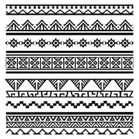 Collection of ten different black and white geometric Aztec tribal patterns and borders vector