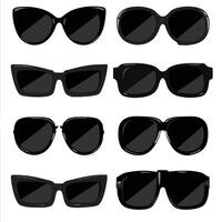 A Collection of Eight Stylish Black Sunglasses in Various Shapes and Sizes vector