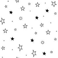 A whimsical pattern of black stars on a white background featuring various sizes and styles of stars vector