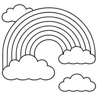 A Simple Black and White Line Drawing of a Rainbow and Clouds for Coloring Pages vector