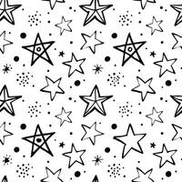 Hand Drawn Starry Night Seamless Pattern Black and White Background Texture vector