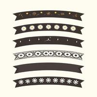Collection of Six Decorative Curvy Banners with Various Floral and Geometric Patterns for Design Elements vector