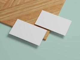 Professional business card display on a wooden background, great for highlighting design elements and branding. photo