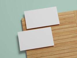 Modern business card mockup featuring a clean layout on a wooden surface, ideal for branding and marketing materials. photo