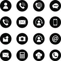 Collection of Basic Communication and Contact Icons in Black Circles vector