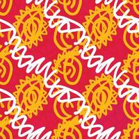 Vibrant Red and Gold Abstract Seamless Pattern with Swirls and Circular Designs vector