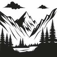 Majestic Mountain Landscape with Serene Lake and Towering Pine Trees vector