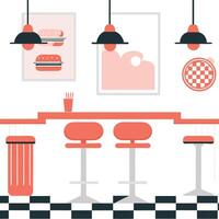 Retro Diner Counter with Stools and Checkered Floor vector