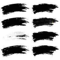 Collection of Eight Abstract Black Ink Brush Strokes on White Background for Design Elements vector