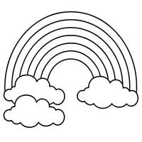 A Simple Line Drawing of a Rainbow with Fluffy Clouds vector