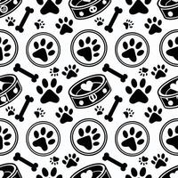 Adorable Dog Paw Prints Bones and Pet Bowls Seamless Pattern Design vector