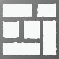 Collection of six blank torn paper pieces on gray background suitable for note taking message writing or scrapbooking vector